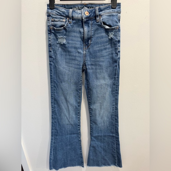 American Eagle Blue Y2K 90’s Distressed Flare Jeans size 0 - Picture 1 of 7